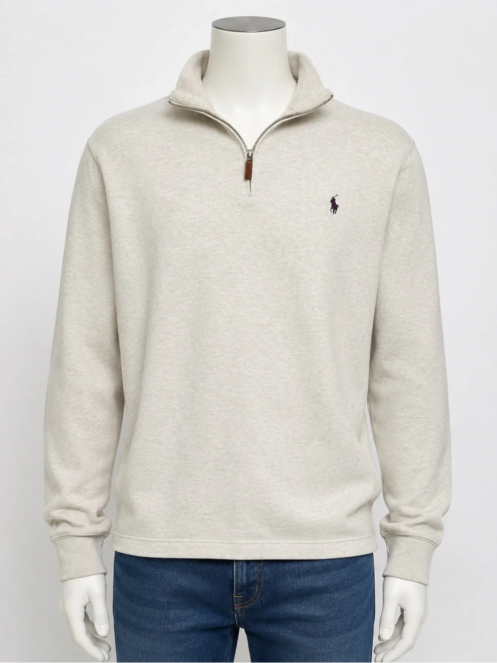 Polo Ralph Lauren XL Quarter Zip Sweatshirt Cream Oatmeal Cotton Pullover